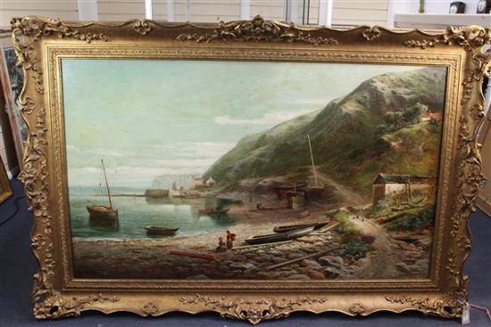 Joseph Wrightson Macintyre (1841-1897) A fishing village with figures on the shore 30 x 50in.